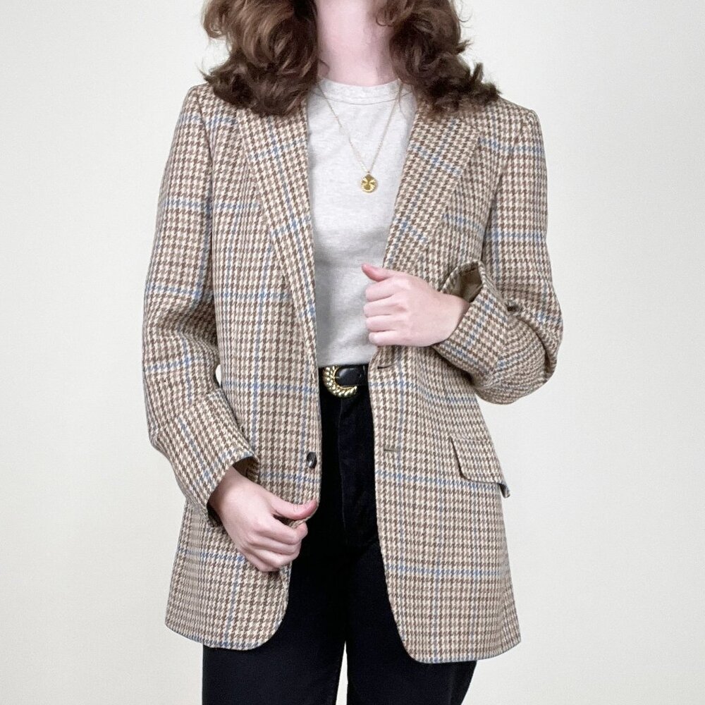 Lanvin Paris Union Made Vintage wool Blazer Jacket Coat Plaid Houndstooth 60s